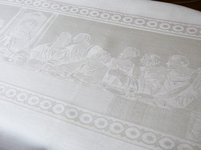 Bielefelder Reinleinendamast Jesus und die zwölf Jünger an der Tafel OVP 60x130 cm